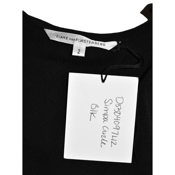 B2 DIANE VON FURSTENBERG Black Pleated Front Panel Detail W/Neck Tie Dress Sz 2 - Picture 5 of 6